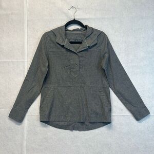 PRANA Top Women's XS Gray Chambray Shelton Hooded Hemp Pullover Secret Pocket